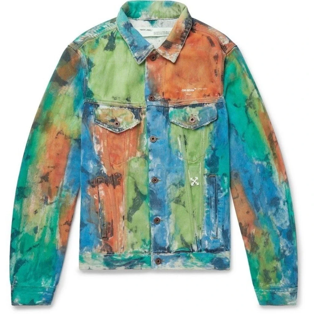 Off-White 2019 Multi-Color Tie-Dye Denim Jacket Virgil Abloh Mens‎ XL - Picture 4 of 16